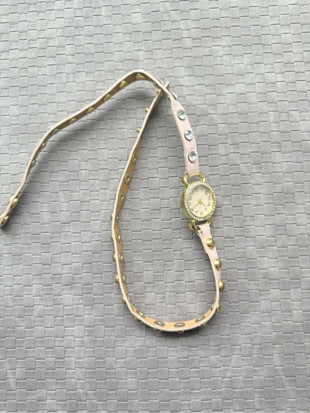 Vintage Pink Wrap Watch Bracelet with Gold Accents